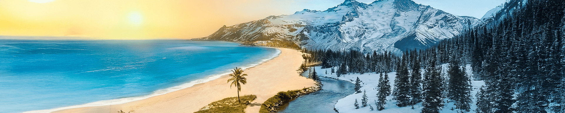 Plage de sable et pistes enneigées