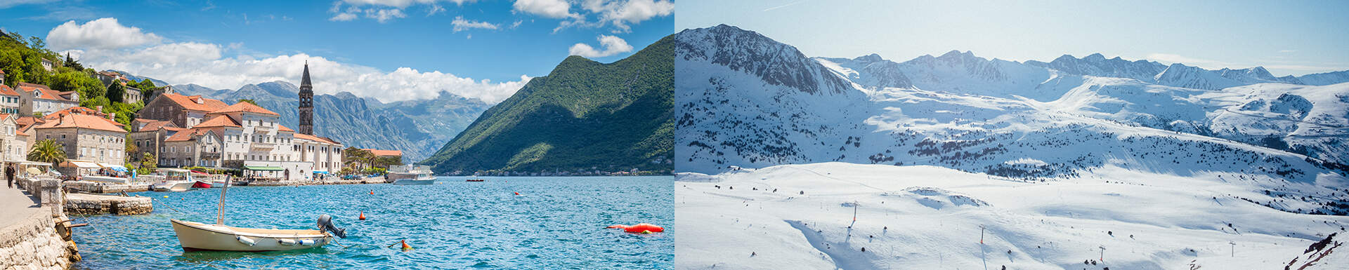 header en 2 parties : à gauche paysage soleil, à droite paysage ski