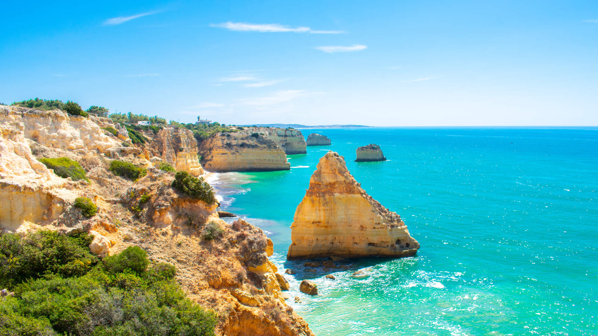 Falaises verdoyantes avec vue sur mer, Lagos, Portugal